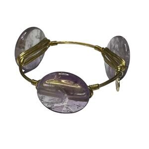 BOURBON & BOWETIES gold tone bracelet bangle light violet purple wire wrapped